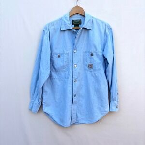 Ralph Lauren Country Mens Vintage S Blue Chambray Work Shirt Cotton Button Up